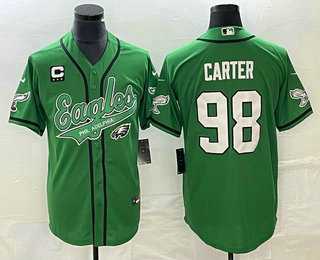 Men's Philadelphia Eagles #98 Jalen Carter Green C Patch Cool Base Stitched Baseball Jersey,We sell and wholesale Men's Philadelphia Eagles #98 Jalen Carter Green C Patch Cool Base Stitched Baseball Jersey on line form chian!